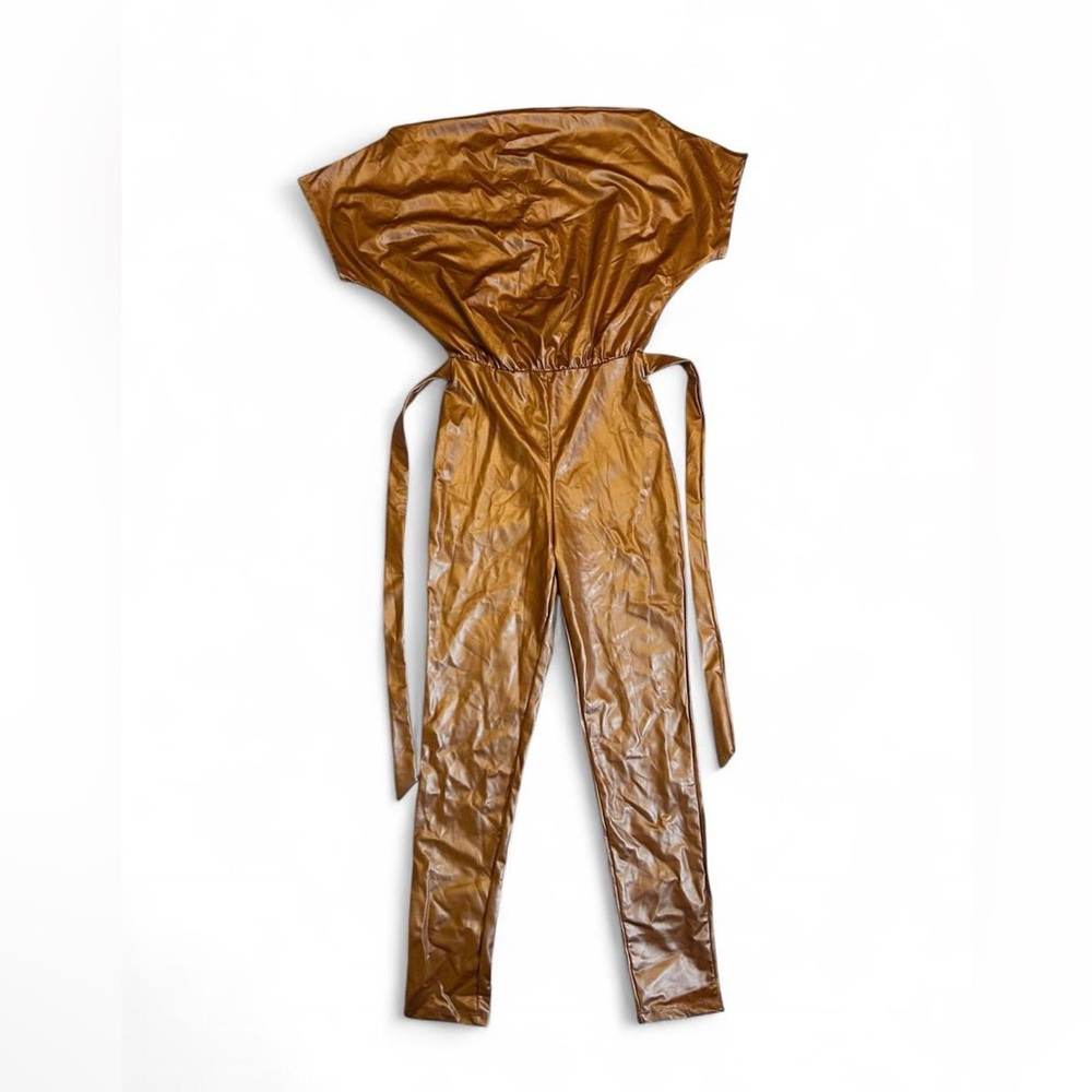 Fashion Nova Short Sleeve Elegant Brown Jumpsuit with Belt